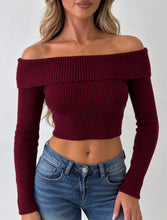Load image into Gallery viewer, Burgundy Connie Off-Shoulder Ribbed Knit Top
