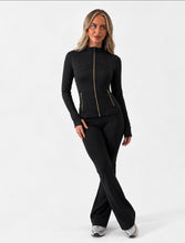 Load image into Gallery viewer, Black Emily Sculpted Zip-Up Flared Tracksuit Set
