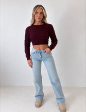 Load image into Gallery viewer, Burgundy Pippa Cable-Knit Cropped Jumper
