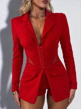 Load image into Gallery viewer, Red Nadia Corset Blazer Playsuit
