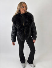 Load image into Gallery viewer, Black Lauren Faux Fur Trim Puffer Jacket
