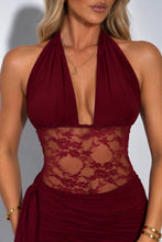 Load image into Gallery viewer, Burgundy Aine Lace Halter Mini Dress

