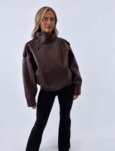 Load image into Gallery viewer, Burgundy Olivia Faux Leather Funnel Neck Bomber Jacket
