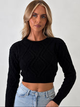 Load image into Gallery viewer, Black Pippa Cable-Knit Cropped Jumper
