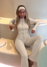 Load image into Gallery viewer, Beige Emily Sculpted Zip-Up Tracksuit Set
