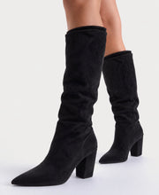 Load image into Gallery viewer, Black Suede Slouch Knee-High Boots

