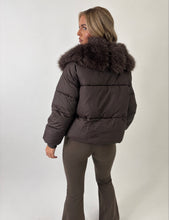 Load image into Gallery viewer, Chocolate Brown Lauren Faux Fur Trim Puffer Jacket
