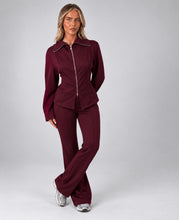 Load image into Gallery viewer, Burgundy Cait Zip-Up Jacket &amp; Flared Trouser Set
