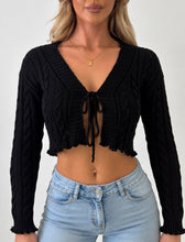 Load image into Gallery viewer, Black Poppy Cable-Knit Tie-Front Cropped Cardigan
