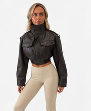 Load image into Gallery viewer, Brown Bonnie Faux Leather Cropped Utility Jacket
