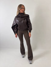 Load image into Gallery viewer, Chocolate Brown Phoebe Faux Leather Scarf Bomber Jacket
