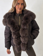 Load image into Gallery viewer, Chocolate Brown Lauren Faux Fur Trim Puffer Jacket
