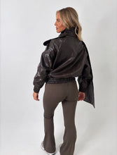 Load image into Gallery viewer, Chocolate Brown Phoebe Faux Leather Scarf Bomber Jacket
