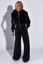 Load image into Gallery viewer, Black Tara Faux Fur Hooded Tracksuit
