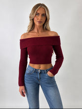 Load image into Gallery viewer, Burgundy Connie Off-Shoulder Ribbed Knit Top
