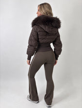 Load image into Gallery viewer, Brown Estelle Fur Trim Cropped Puffer Jacket
