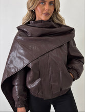Load image into Gallery viewer, Wine Phoebe Faux Leather Scarf Bomber Jacket
