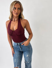 Load image into Gallery viewer, Wine Bonnie Underwired Halterneck Bodysuit
