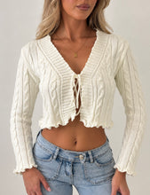 Load image into Gallery viewer, Cream Poppy Cable-Knit Tie-Front Cropped Cardigan
