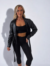 Load image into Gallery viewer, Black Sophie Faux Leather Belted Wrap Jacket
