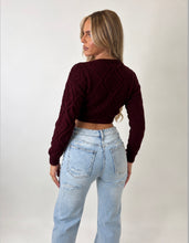 Load image into Gallery viewer, Burgundy Pippa Cable-Knit Cropped Jumper
