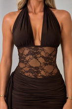 Load image into Gallery viewer, Brown Aine Lace Halter Mini Dress
