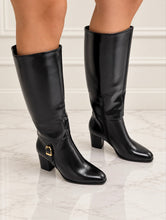 Load image into Gallery viewer, Black Buckle Knee High Heeled Boots

