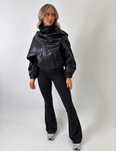 Load image into Gallery viewer, Black Phoebe Faux Leather Scarf Bomber Jacket
