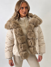 Load image into Gallery viewer, Beige Lauren Faux Fur Trim Puffer Jacket
