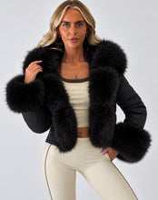 Load image into Gallery viewer, Black Carol Faux Fur Trim Cropped Jacket

