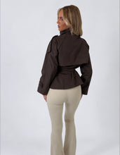 Load image into Gallery viewer, Chocolate Brown Sinead High-Neck Belted Trench Jacket
