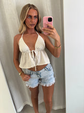 Load image into Gallery viewer, Cream Gingham Tie Front Top
