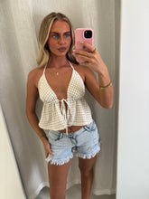 Load image into Gallery viewer, Cream Gingham Tie Front Top
