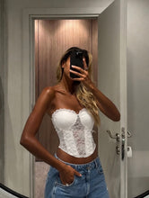 Load image into Gallery viewer, White Lucia Lace-Up Corset Top
