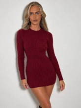 Load image into Gallery viewer, Burgundy Roisin Cable Knit Mini Dress
