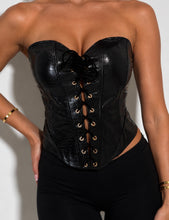 Load image into Gallery viewer, Black Faye Faux Leather Lace-Up Corset Top
