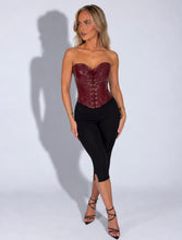 Load image into Gallery viewer, Burgundy Faye Faux Leather Lace-Up Corset Top
