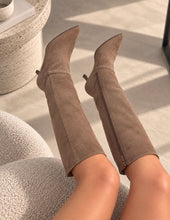 Load image into Gallery viewer, Taupe Suede Pointed-Toe Knee-High Boots
