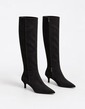 Load image into Gallery viewer, Black Suede Pointed Toe Knee-High Boots
