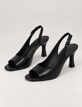 Load image into Gallery viewer, Black Peep-Toe Slingback Heels

