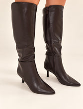 Load image into Gallery viewer, Chocolate Brown Faux Leather Pointed-Toe Knee-High Boots
