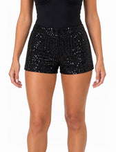 Load image into Gallery viewer, Black Hollie Sequin Micro Shorts
