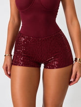 Load image into Gallery viewer, Wine Hollie Sequin Micro Shorts
