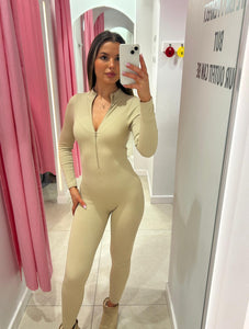 Beige Dominika Seamless Ribbed Jumpsuit