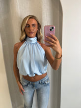 Load image into Gallery viewer, Blue Poppy Satin Top
