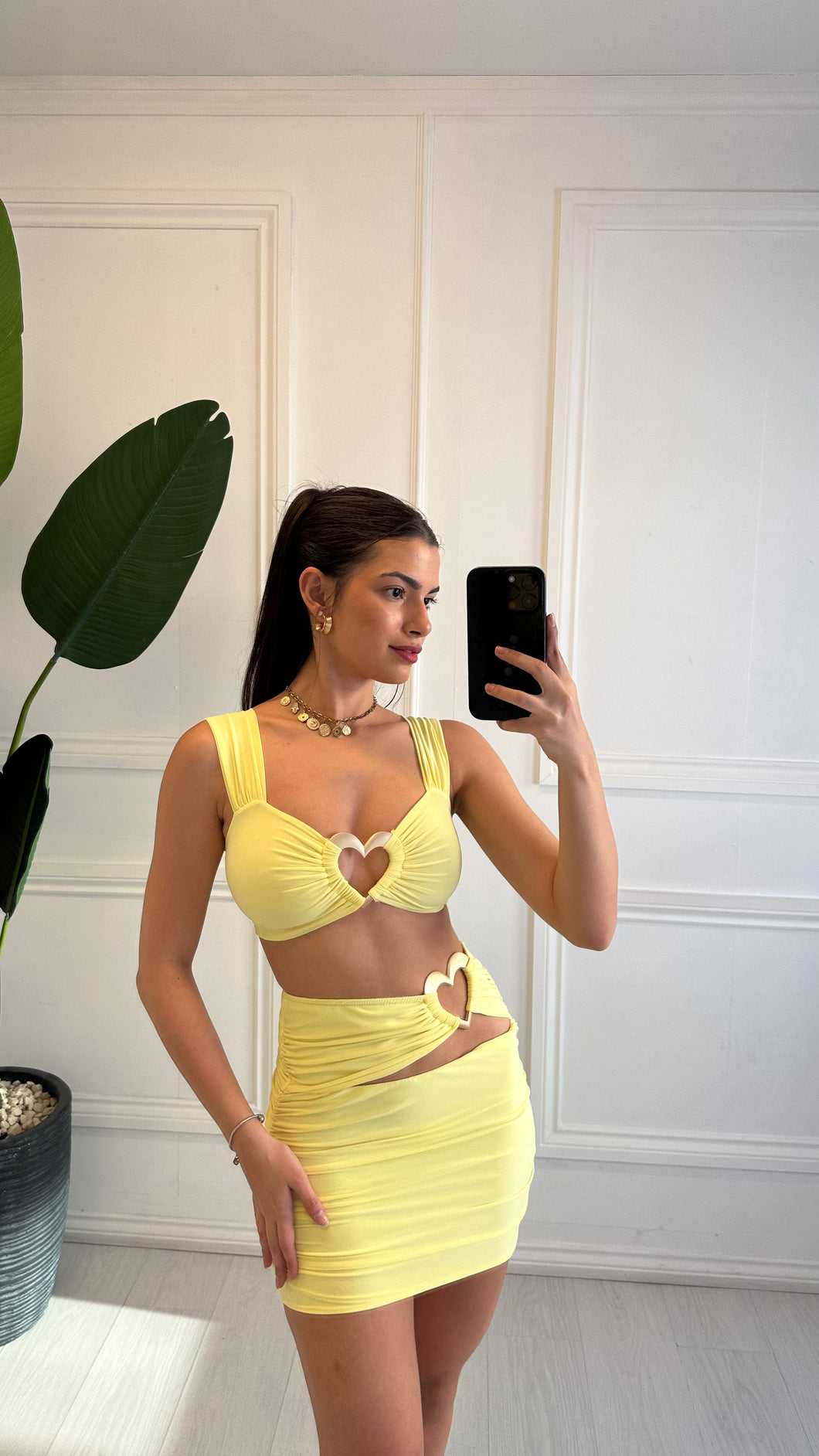 Yellow Arabella Gold Love Heart Buckle Co Ord