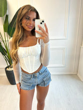 Load image into Gallery viewer, White Florence Mesh Sleeve Corset Top
