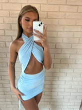Load image into Gallery viewer, Baby Blue Demi Cross Halterneck Dress
