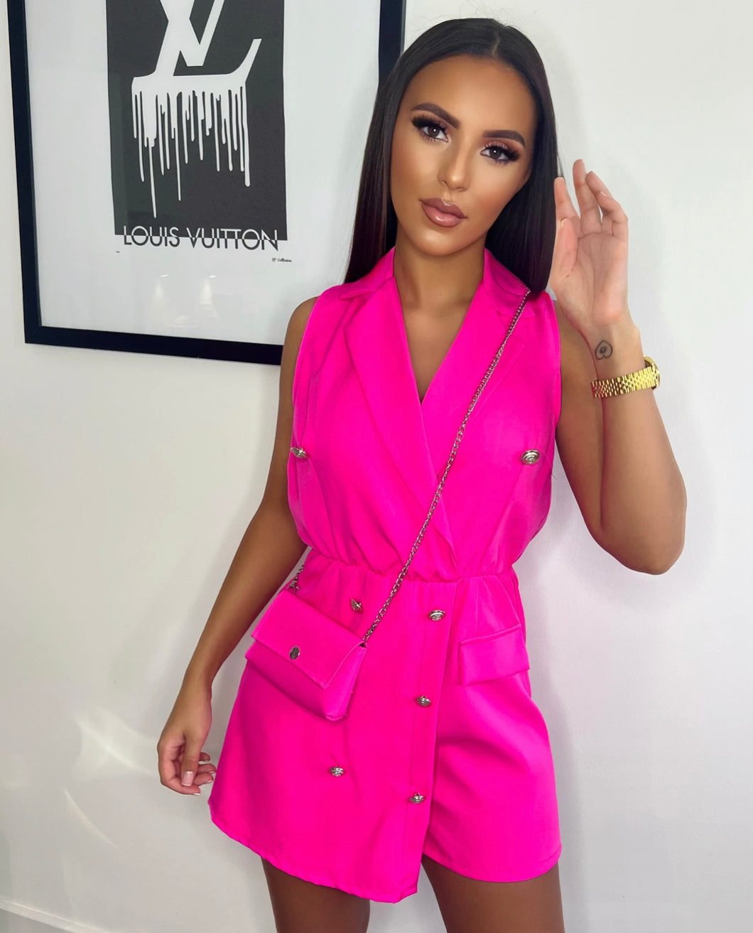 Hot Pink Kayleigh Playsuit with Matching Bag