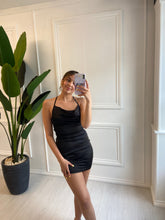 Load image into Gallery viewer, Black Lily Satin Mini Dress
